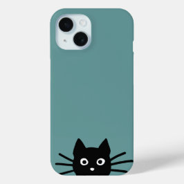 Nieuwsgierig Zwarte Kat | Funny Feline iPhone 15 Case