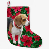 Nieuwsgierige Beagle Poinsettias kerststaart Kleine Kerstsok (Voorkant)