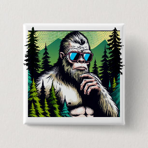 Nieuwsgierige Bigfoot met Zonnebril die zich in he Vierkante Button 5,1 Cm