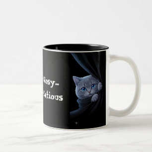 Nieuwsgierige Blauwe-Oog Kitten Tweekleurige Koffiemok