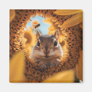 Nieuwsgierige Chipmunk gluren door gegeten zonnebl Magneet