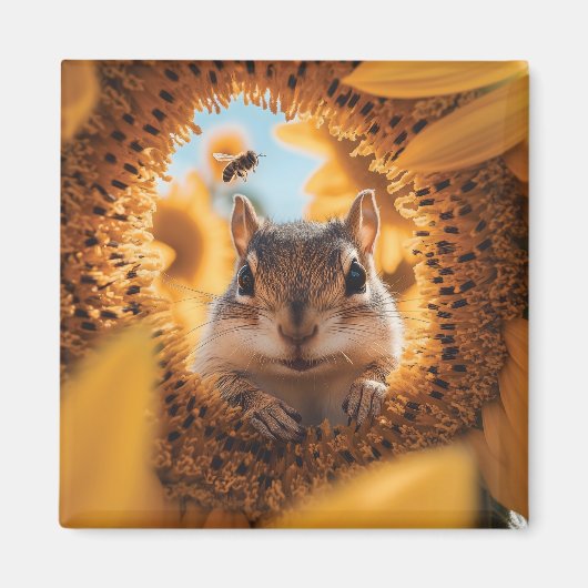 Nieuwsgierige Chipmunk gluren door gegeten zonnebl Magneet (Voorkant)