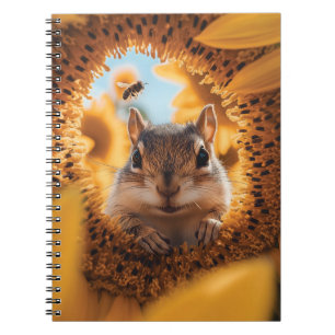 Nieuwsgierige Chipmunk gluren door gegeten zonnebl Notitieboek