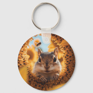 Nieuwsgierige Chipmunk gluren door gegeten zonnebl Sleutelhanger