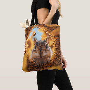 Nieuwsgierige Chipmunk gluren door gegeten zonnebl Tote Bag