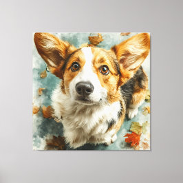 Nieuwsgierige Corgi Herfstblik Canvas Afdruk