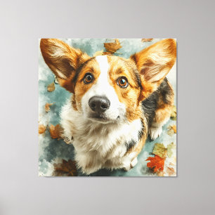 Nieuwsgierige Corgi Herfstblik Canvas Afdruk