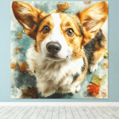 Nieuwsgierige Corgi Herfstblik Canvas Afdruk (Insitu (Houten vloer))