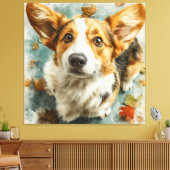 Nieuwsgierige Corgi Herfstblik Canvas Afdruk (Insitu (Woonkamer))