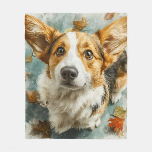 Nieuwsgierige Corgi Herfstblik Fleece Deken