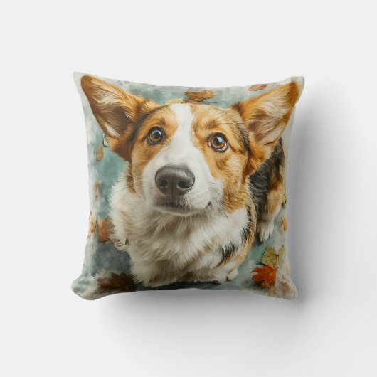 Nieuwsgierige Corgi Herfstblik Kussen (Voorkant)
