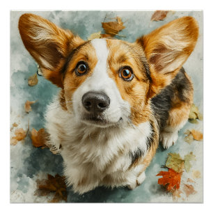 Nieuwsgierige Corgi Herfstblik Perfect Poster