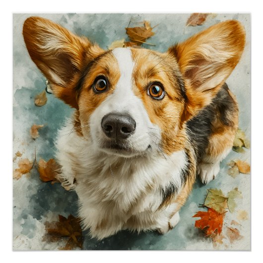 Nieuwsgierige Corgi Herfstblik Perfect Poster (Voorkant)