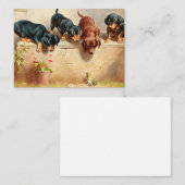 Nieuwsgierige dachshondpuppy's en een kikker notitiekaartje (Voorkant / Achterkant)