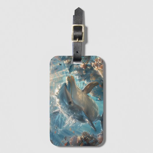Nieuwsgierige dolfijn bagagelabel (Voorkant (verticaal))