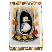 Nieuwsgierige eendjes en herfstbladeren Patroonont Medium Cadeauzakje (Achterkant)