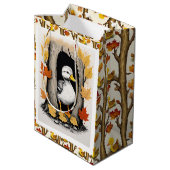 Nieuwsgierige eendjes en herfstbladeren Patroonont Medium Cadeauzakje (Achterkant Gekanteld)