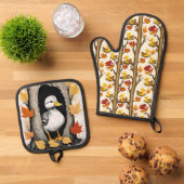 Nieuwsgierige eendjes en herfstbladeren Patroonont Ovenwant & Pannenlap Set (Top down)