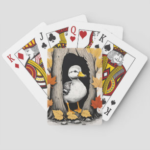 Nieuwsgierige eendjes en herfstbladeren Patroonont Pokerkaarten