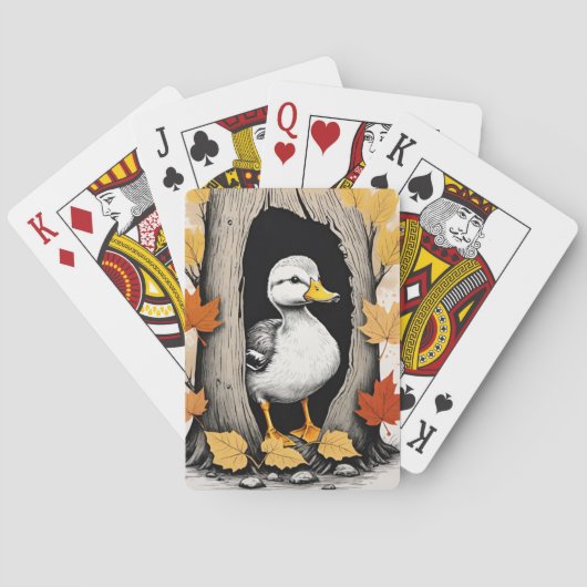 Nieuwsgierige eendjes en herfstbladeren Patroonont Pokerkaarten (Achterkant)