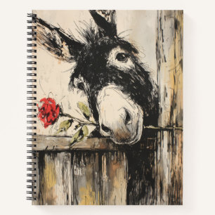 Nieuwsgierige Ezel met Roos Spiraal Notebook Notitieboek