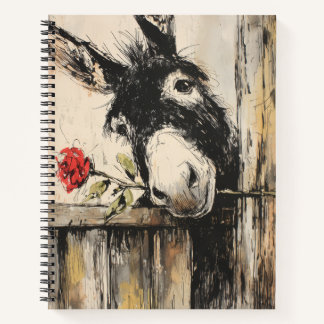 Nieuwsgierige Ezel met Roos Spiraal Notebook Notitieboek