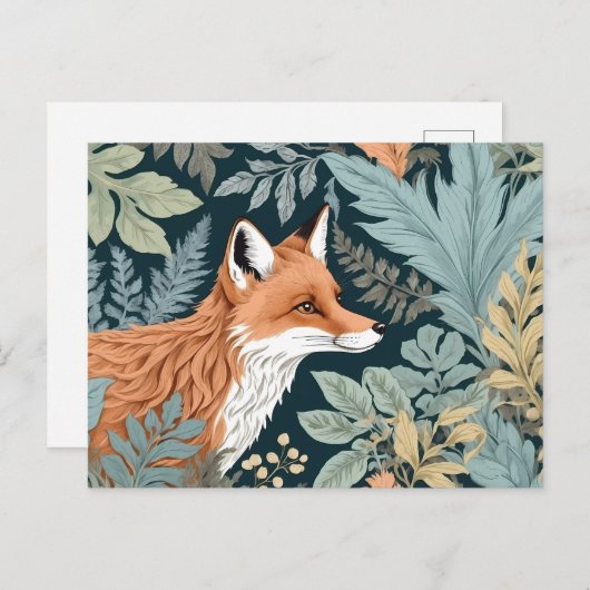Nieuwsgierige Fox Fern laat William Morris inspire Briefkaart (Voorkant / Achterkant)