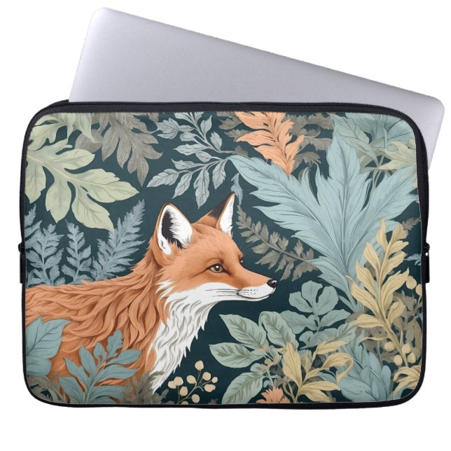Nieuwsgierige Fox Fern laat William Morris inspire Laptop Sleeve (Voorkant)