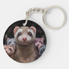 Nieuwsgierige fretten ronde acryl Sleutelhanger