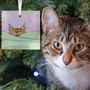 Nieuwsgierige Gember Peekaboo Kat Grappige Lavende Glas Ornament