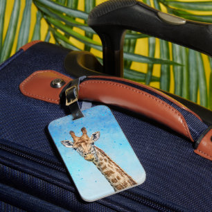 Nieuwsgierige Giraffe met Blue Confetti Sky Bagagelabel