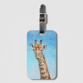 Nieuwsgierige Giraffe met Blue Confetti Sky Bagagelabel (Voorkant (verticaal))