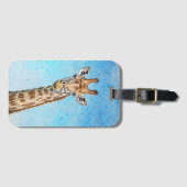 Nieuwsgierige Giraffe met Blue Confetti Sky Bagagelabel (Voorkant (horizontaal))