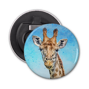 Nieuwsgierige Giraffe met Blue Confetti Sky Button Flesopener