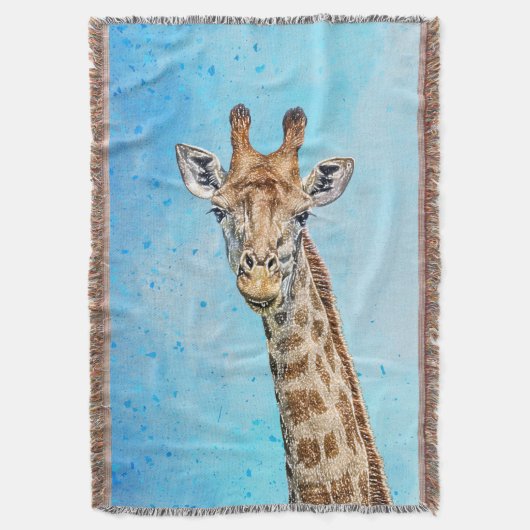 Nieuwsgierige Giraffe met Blue Confetti Sky Deken (Voorkant Verticaal)