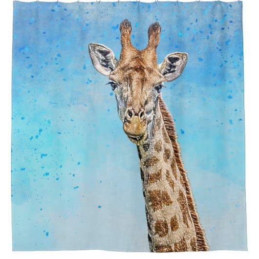Nieuwsgierige Giraffe met Blue Confetti Sky Douchegordijn (Voorkant)