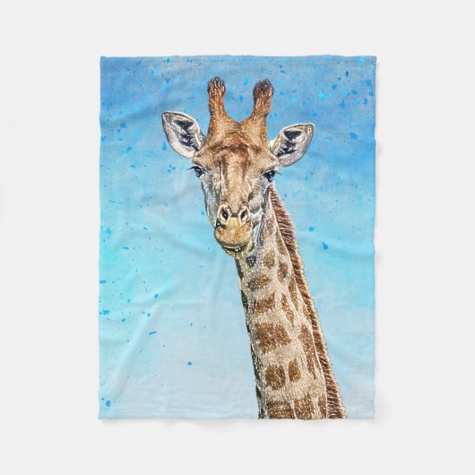 Nieuwsgierige Giraffe met Blue Confetti Sky Fleece Deken (Voorkant)