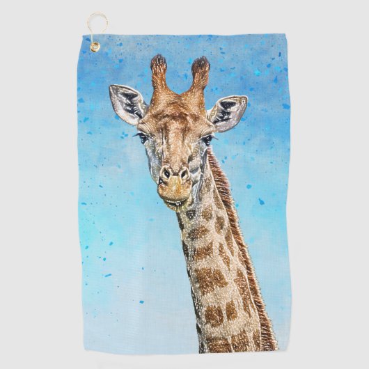 Nieuwsgierige Giraffe met Blue Confetti Sky Golfhanddoek (Voorkant)