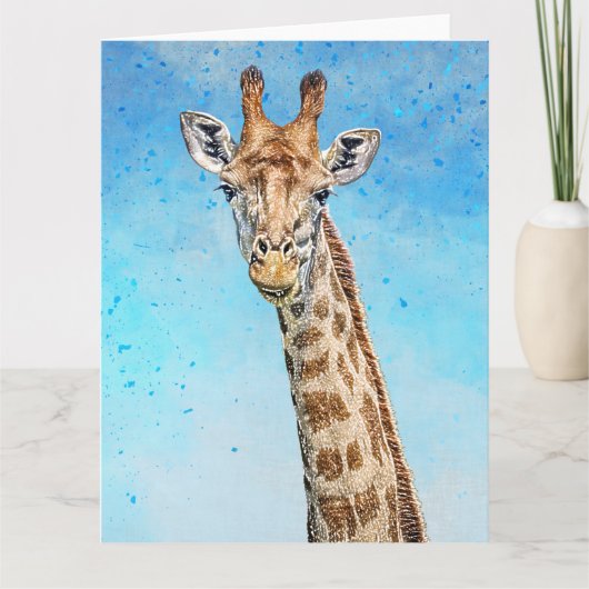 Nieuwsgierige Giraffe met Blue Confetti Sky Kaart (Voorkant)