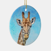 Nieuwsgierige Giraffe met Blue Confetti Sky Keramisch Ornament (Rechts)