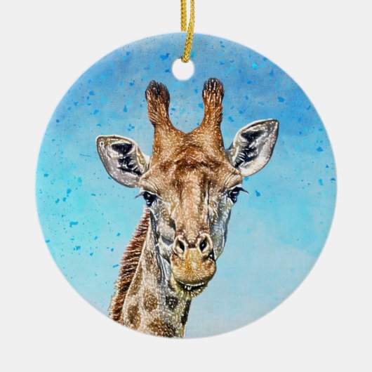 Nieuwsgierige Giraffe met Blue Confetti Sky Keramisch Ornament (Voorkant)