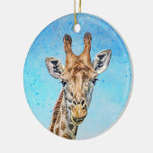 Nieuwsgierige Giraffe met Blue Confetti Sky Keramisch Ornament (Links)