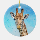 Nieuwsgierige Giraffe met Blue Confetti Sky Keramisch Ornament (Achterkant)