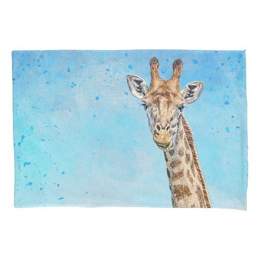Nieuwsgierige Giraffe met Blue Confetti Sky Kussensloop (Voorkant)