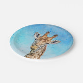 Nieuwsgierige Giraffe met Blue Confetti Sky Papieren Bordje (Gekanteld)