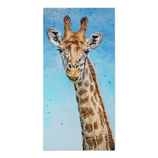 Nieuwsgierige Giraffe met Blue Confetti Sky Perfect Poster (Voorkant)