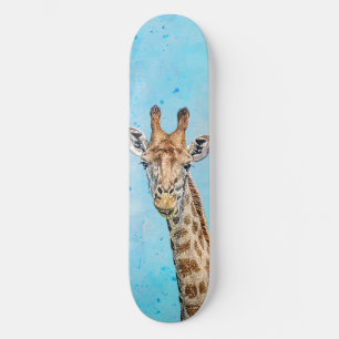 Nieuwsgierige Giraffe met Blue Confetti Sky Persoonlijk Skateboard