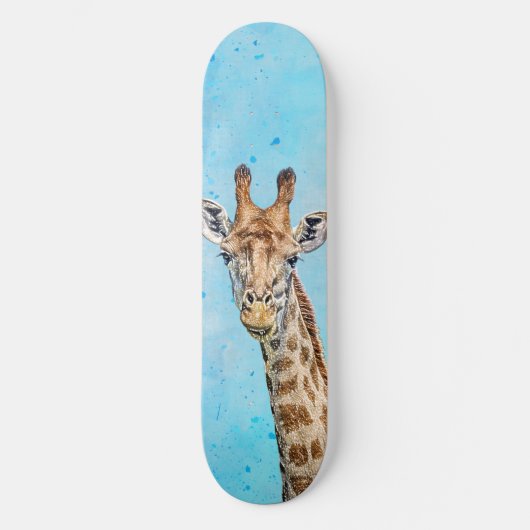 Nieuwsgierige Giraffe met Blue Confetti Sky Persoonlijk Skateboard (Voorkant)