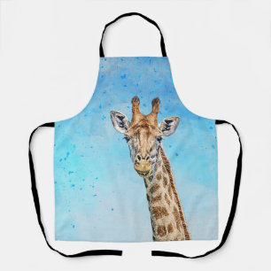 Nieuwsgierige Giraffe met Blue Confetti Sky Schort