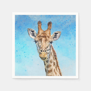 Nieuwsgierige Giraffe met Blue Confetti Sky Servet